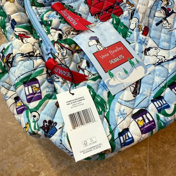 Vera Bradley Snoopy Backpack 🎄 Peanuts Holiday Quilted Bag New With Tags - Picture 4 of 9